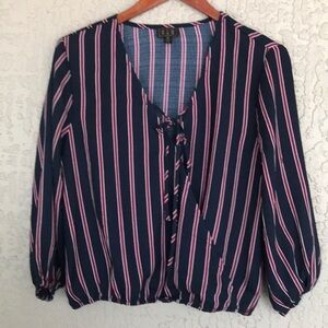 OLM Stripe Print Criss‎ Cross Surplice V-Neck With Tie Top